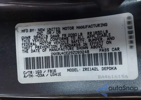 2009 Toyota Corolla Le z USA, uszkodzony, nr VIN 1NXBU40E29Z093248